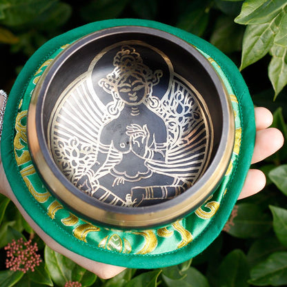 Green Tara Singing Bowl Set | 10cm | Hand-Painted | Brass | New