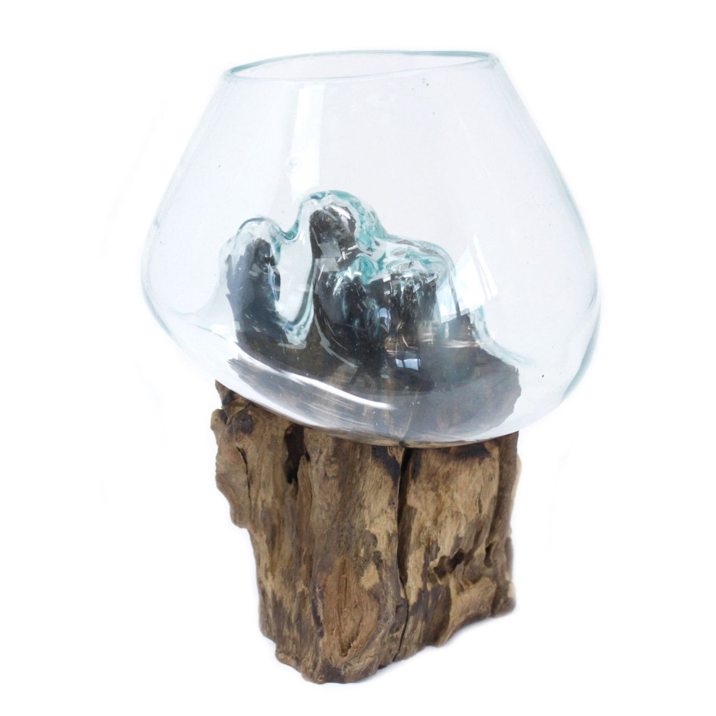 Molten Glass Large Bowl on Driftwood | Handmade in Bali | 18x18x22cm | New