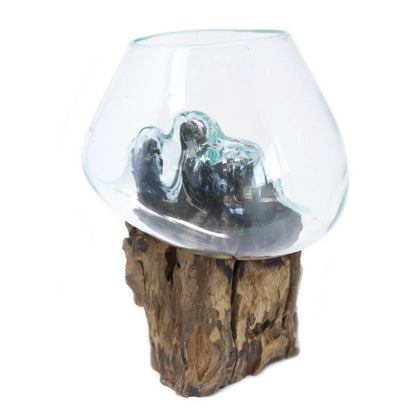 Molten Glass Large Bowl on Driftwood | Handmade in Bali | 18x18x22cm | New