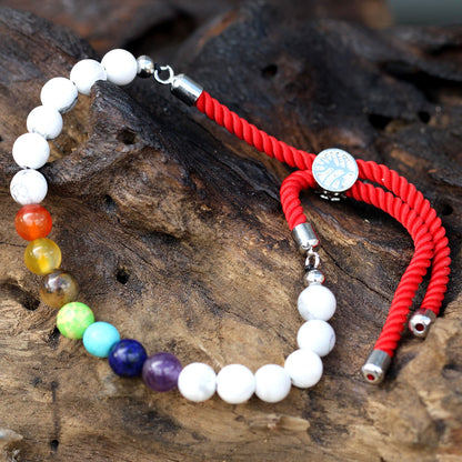 White Howlite Chakra String Bracelet | 925 Silver Plated Slider | Red Rope Cord | Adjustable | Unisex