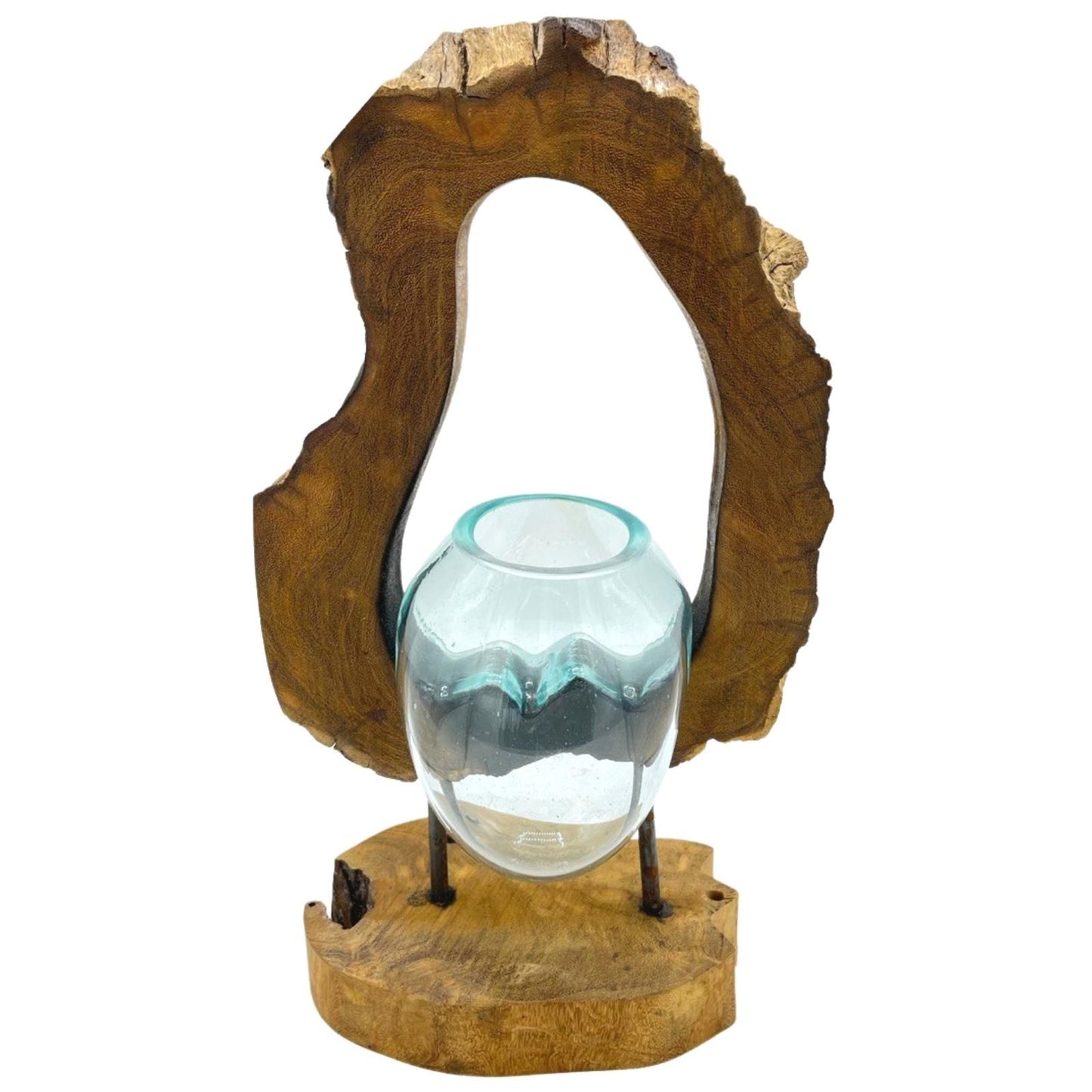 Molten Glass Hanging Art Vase on Driftwood | Handmade in Bali | 26x40x15cm | New