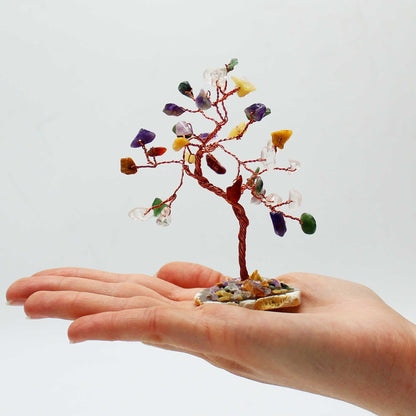 Multi-Stone Gemstone Tree on Natural Agate Base | 35 Stones | 7x4.5x10cm | New