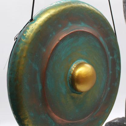 Balinese Healing Gong on Carved Stand | Medium | 50cm | Greenwash | 80x50x85cm | New