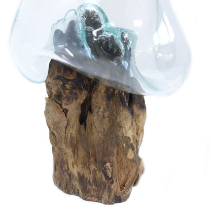 Molten Glass Large Bowl on Driftwood | Handmade in Bali | 18x18x22cm | New
