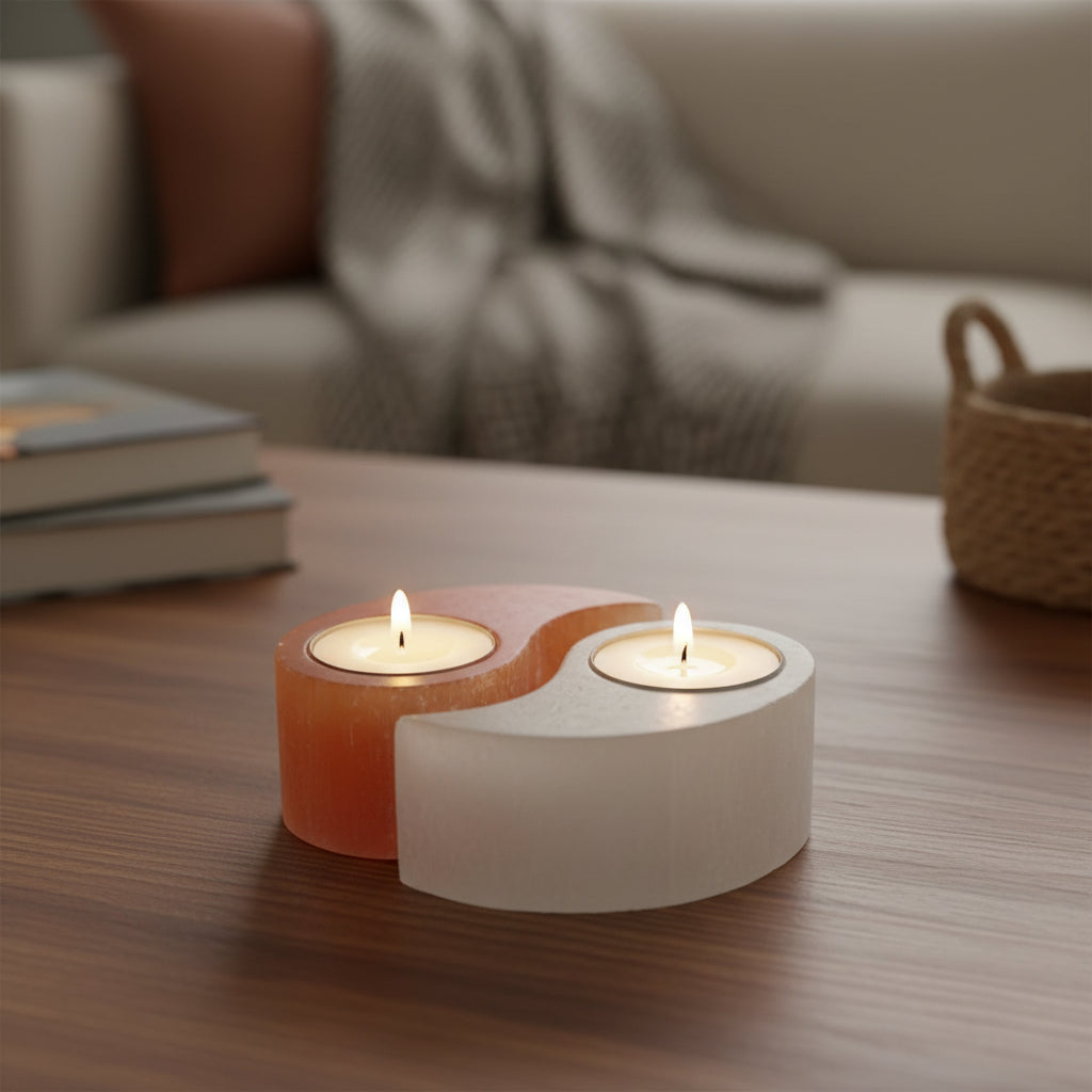 Selenite Ying Yang Candle Holder