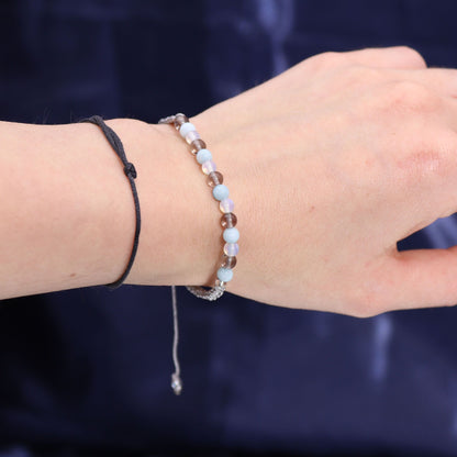 Cancer Zodiac Crystal Candle with Gemstone Bracelet | Soy Wax | Aquamarine | Smoky Quartz | Moonstone | Wooden Crackle Wick | Peruvian Pyrite