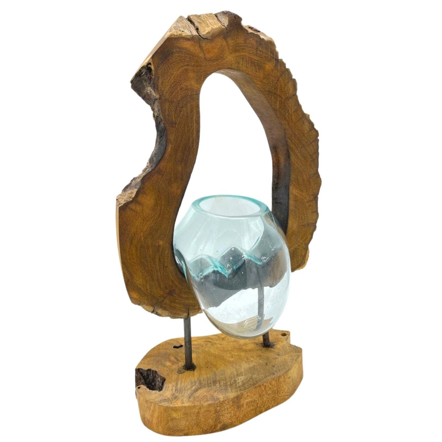 Molten Glass Hanging Art Vase on Driftwood | Handmade in Bali | 26x40x15cm | New