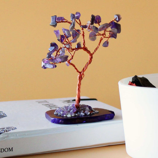 Amethyst Gemstone Tree on Natural Agate Base | 35 Stones | 7x4.5x10cm | New