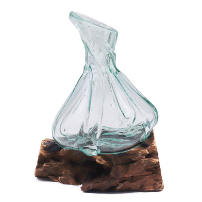 Molten Glass Fancy Mini Decanter on Driftwood | Handmade in Bali | 24x15x10cm | New