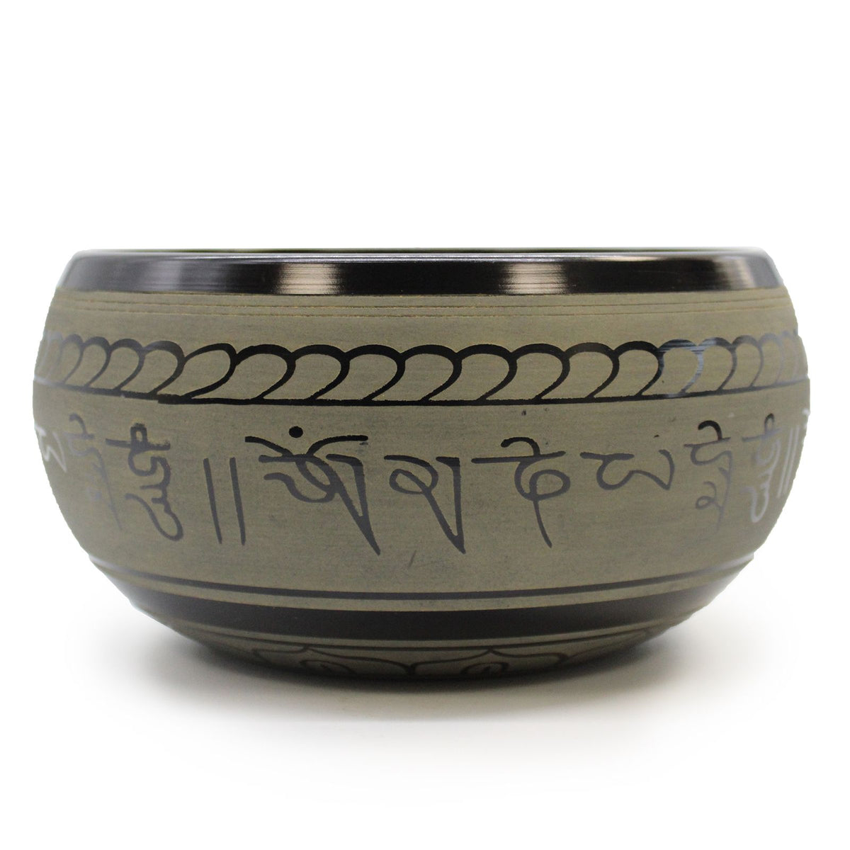 Five Buddha extra loud brass singing bowl, 21cm, G#4 note, with engraved Om mantra band