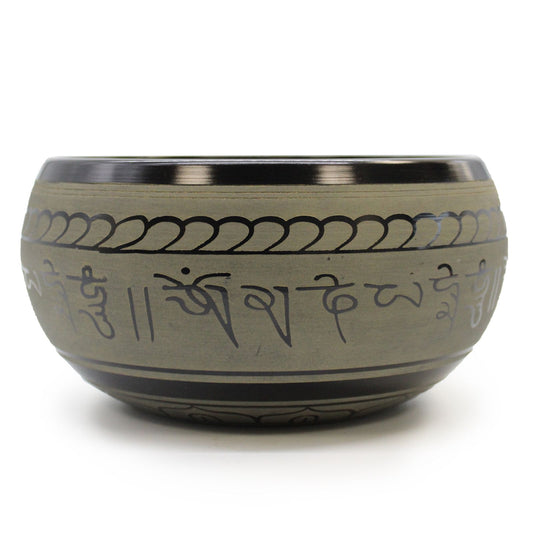 Five Buddha extra loud brass singing bowl, 21cm, G#4 note, with engraved Om mantra band