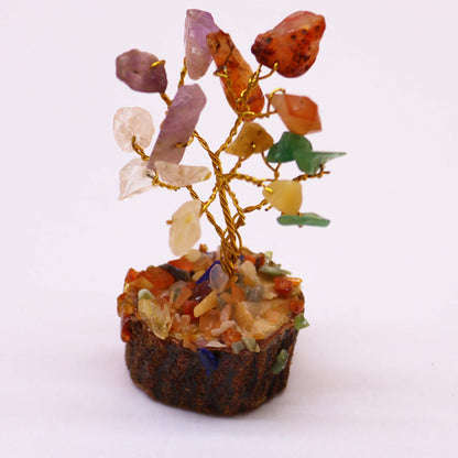 Mini Multi-Stone Gemstone Tree on Wood Base | 15 Stones | 4x3x6cm | New