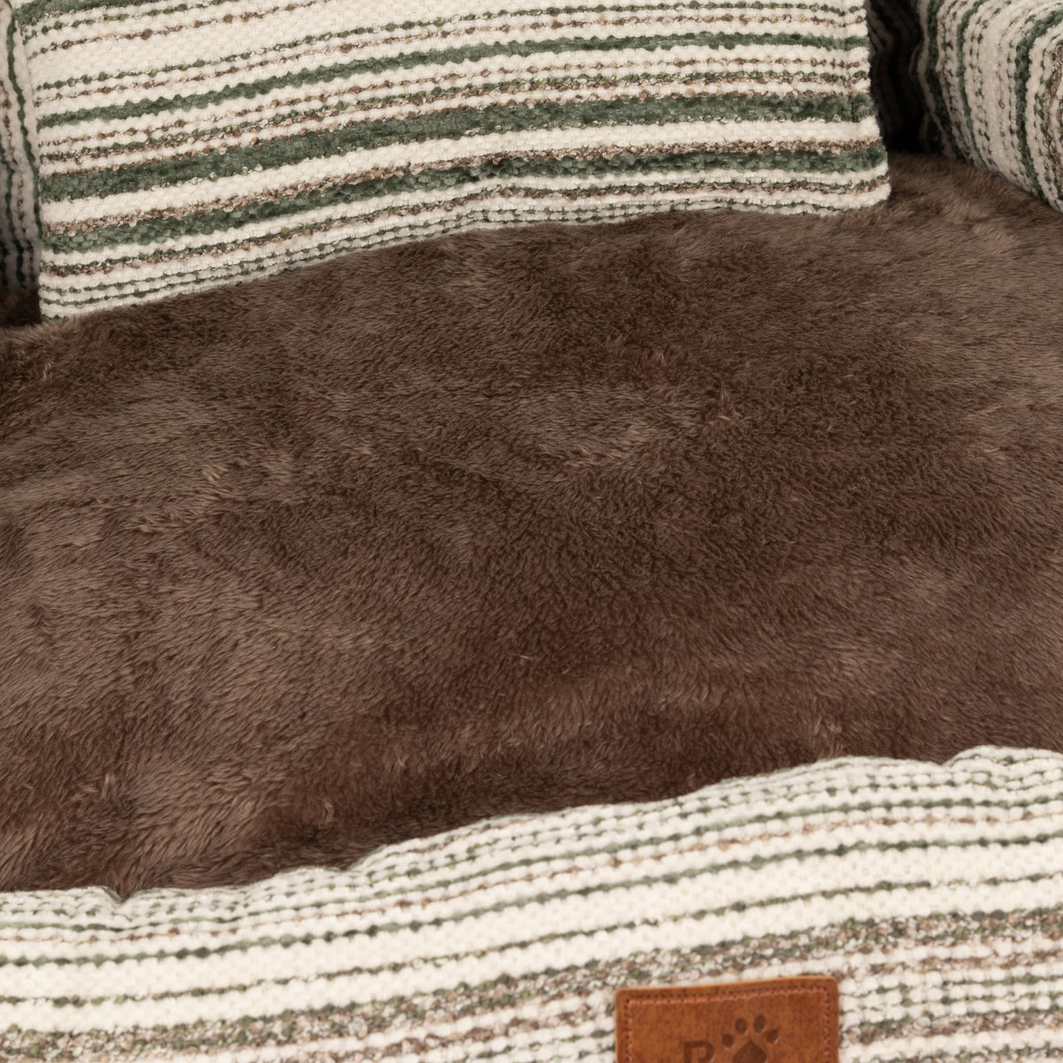 Medium Dog Sofa Bed in Brown Stripe | Dog Lover Gift | Reversible Cushion