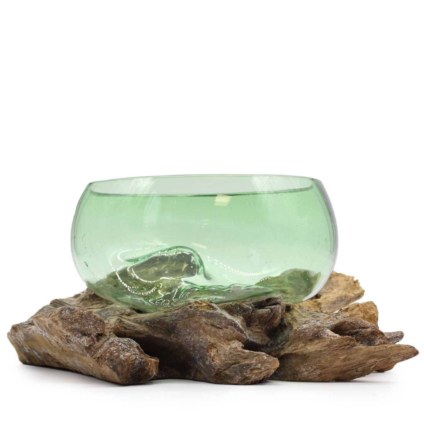 Recycled Beer Bottle Large Wide Bowl on Driftwood | Handmade Recycled Glass | 31x15x30cm | New