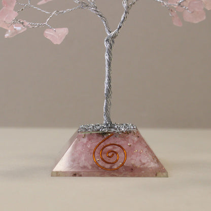 Rose Quartz Gemstone Tree with Orgonite Base | 80 Stones | 7x7x15cm | New