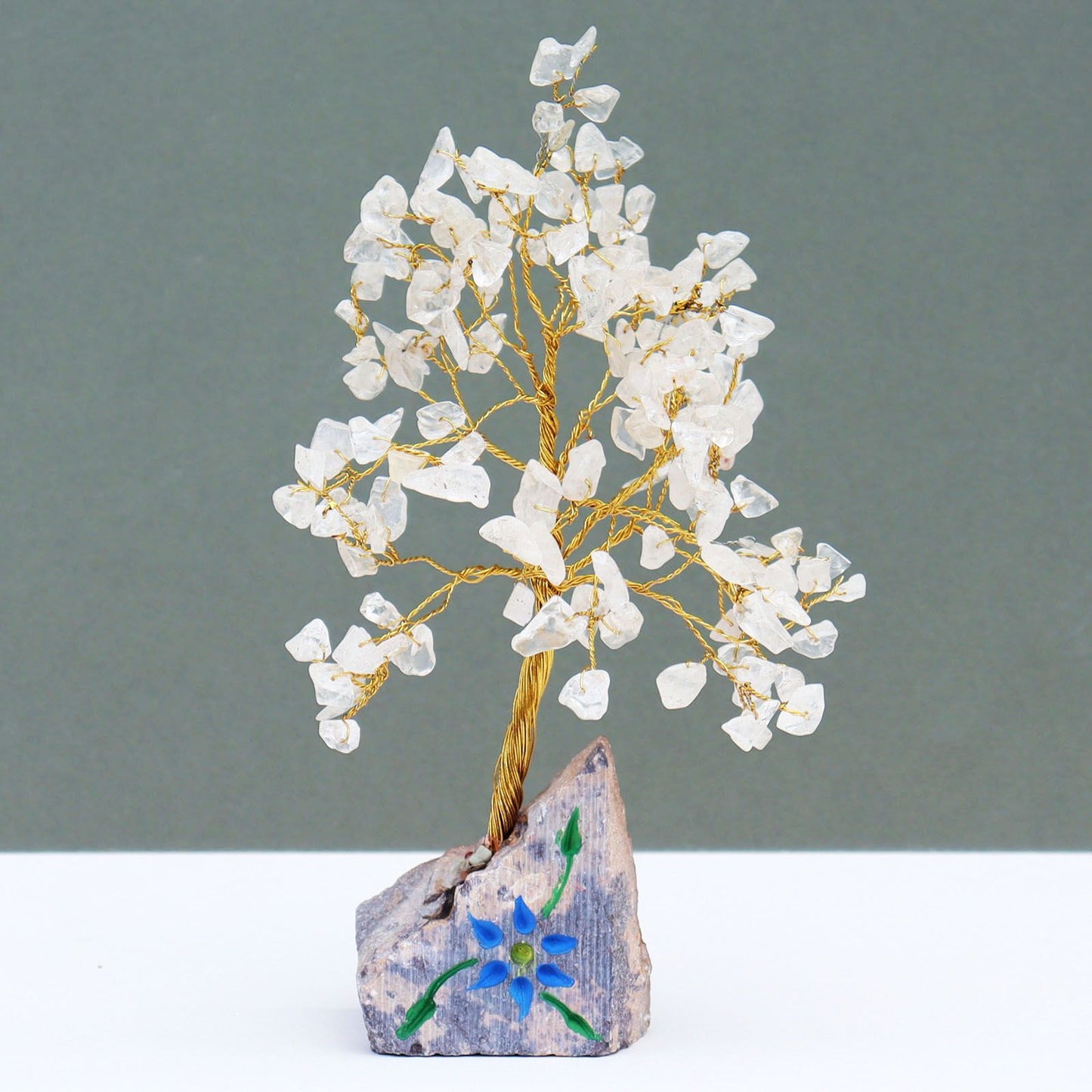 Rock Crystal Indian Wire Gemstone Tree | 160 Stones | 8x4x20.5cm | New