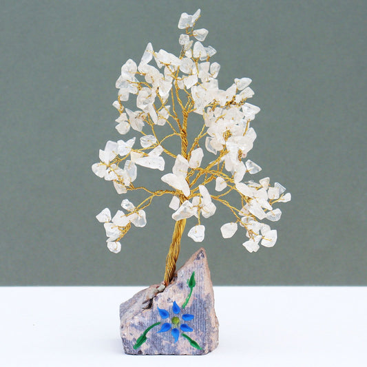 Rock Crystal Indian Wire Gemstone Tree | 160 Stones | 8x4x20.5cm | New