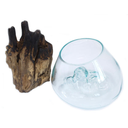 Molten Glass Large Bowl on Driftwood | Handmade in Bali | 18x18x22cm | New