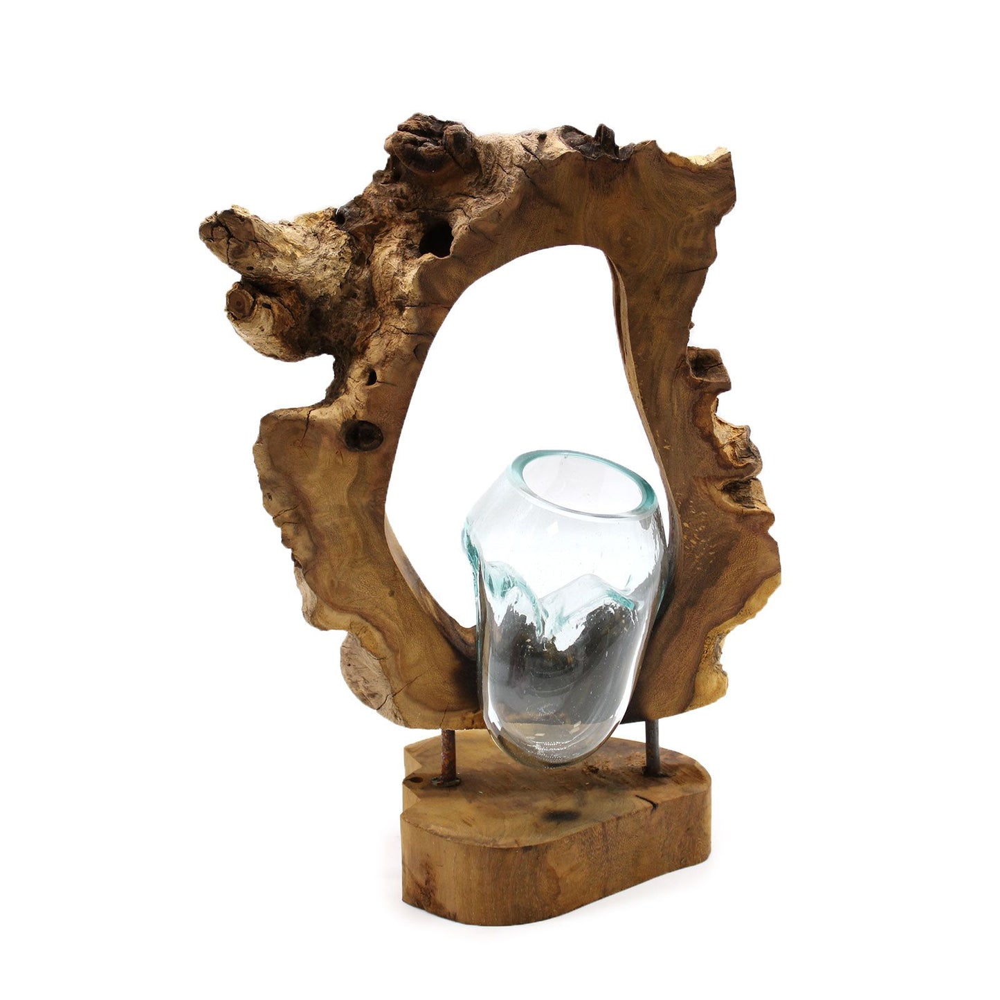 Molten Glass Hanging Art Vase on Driftwood | Handmade in Bali | 26x40x15cm | New