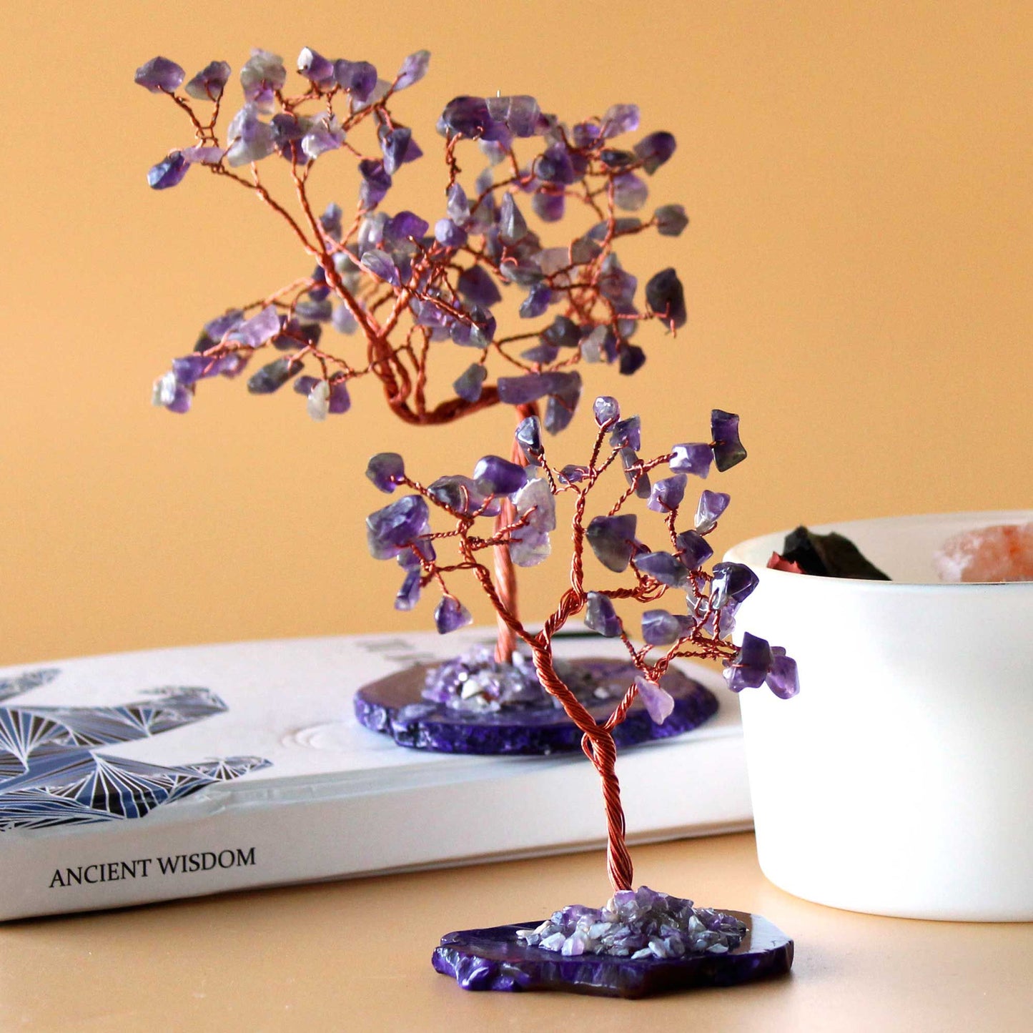 Amethyst Gemstone Tree on Natural Agate Base | 35 Stones | 7x4.5x10cm | New
