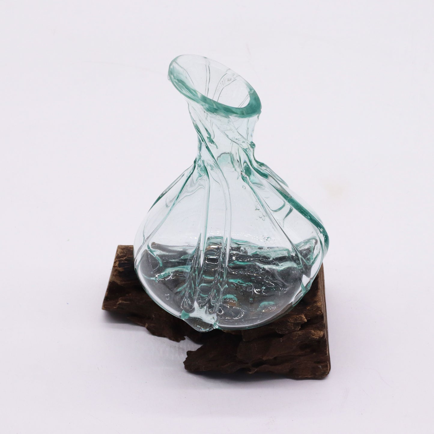 Molten Glass Fancy Mini Decanter on Driftwood | Handmade in Bali | 24x15x10cm | New