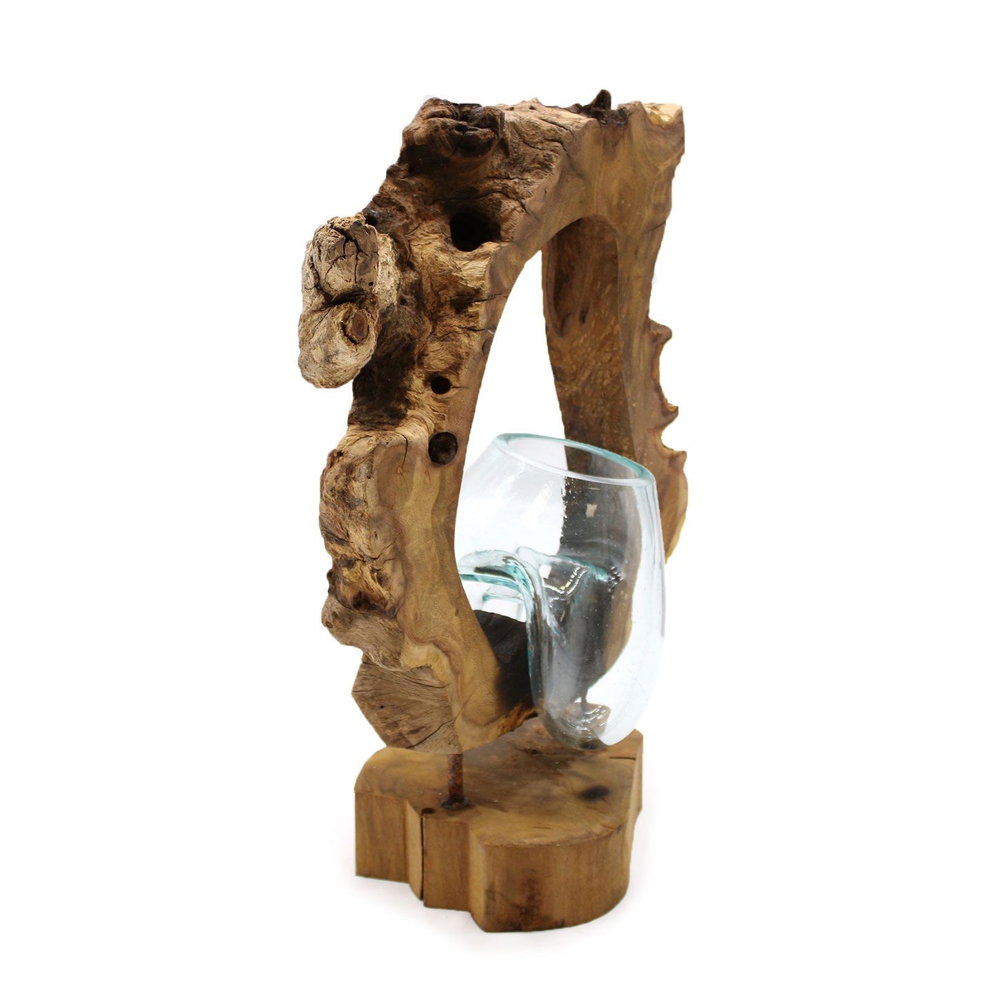 Molten Glass Hanging Art Vase on Driftwood | Handmade in Bali | 26x40x15cm | New