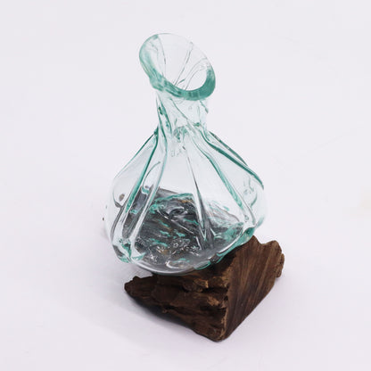 Molten Glass Fancy Mini Decanter on Driftwood | Handmade in Bali | 24x15x10cm | New