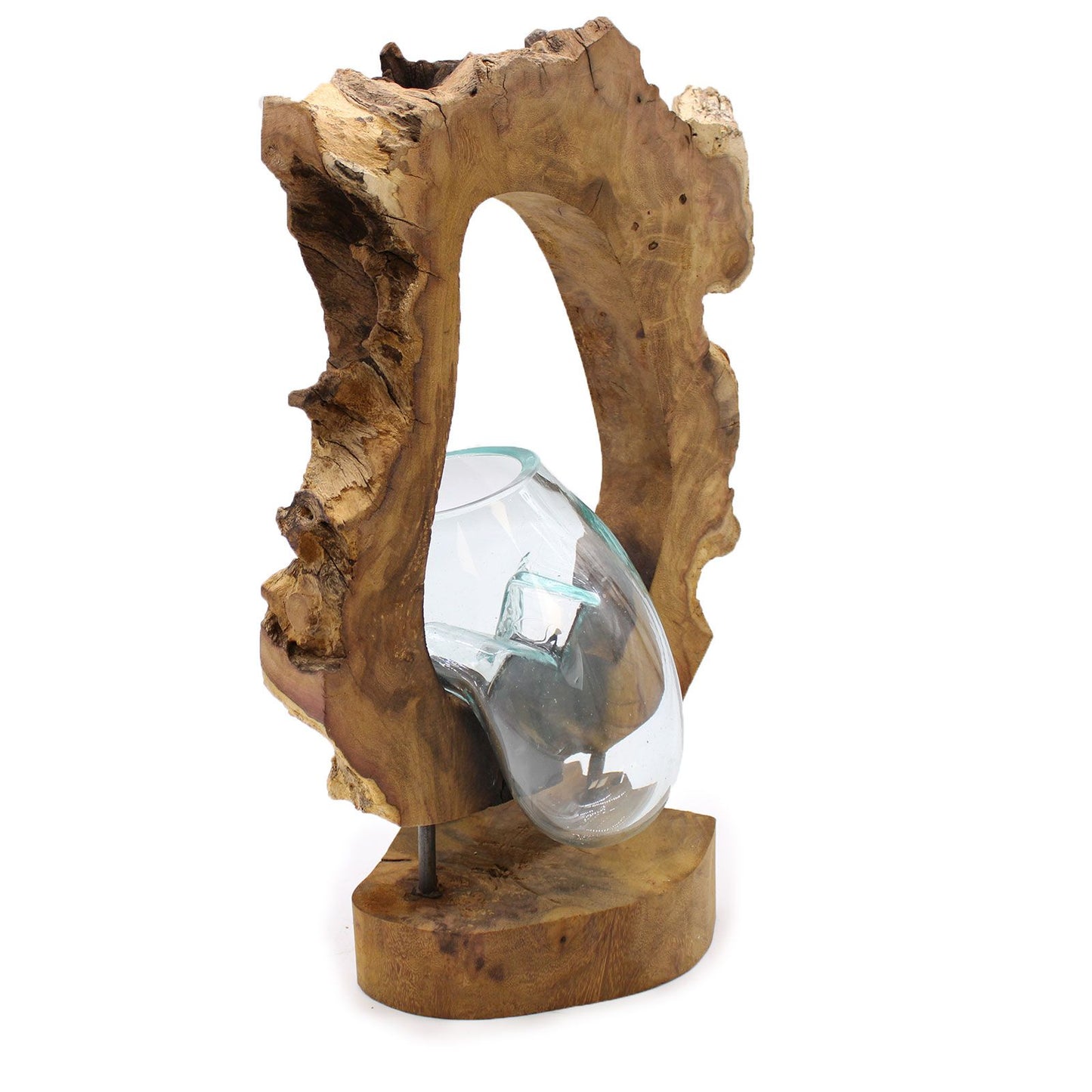 Molten Glass Hanging Art Vase on Driftwood | Handmade in Bali | 26x40x15cm | New
