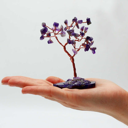 Amethyst Gemstone Tree on Natural Agate Base | 35 Stones | 7x4.5x10cm | New