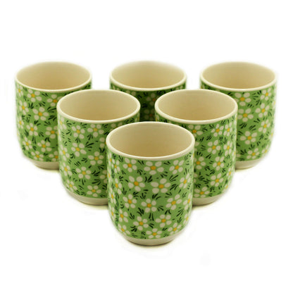 Green Daisy Ceramic Herbal Tea Cup Set of 6 | Artisan Style | Perfect Tea Lover Gift Set
