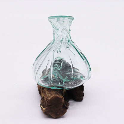 Molten Glass Fancy Mini Decanter on Driftwood | Handmade in Bali | 24x15x10cm | New