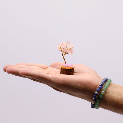Mini Rose Quartz Gemstone Tree on Wood Base | 15 Stones | 4x3x6cm | New