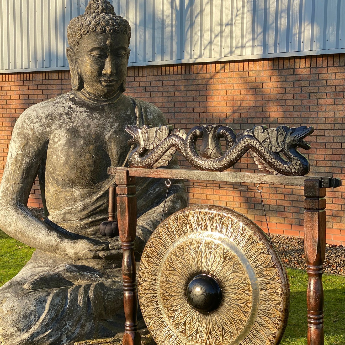 Balinese Healing Gong on Carved Stand | Large | 80cm | Black Pattern | Dragon Stand | New