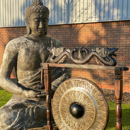 Balinese Healing Gong on Carved Stand | Large | 80cm | Black Pattern | Dragon Stand | New