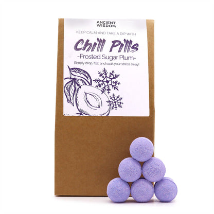 Chill Pills Bath Bomb Gift Pack | Frosted Sugar Plum | 350g | 30 Mini Bath Bombs | Handmade England | New