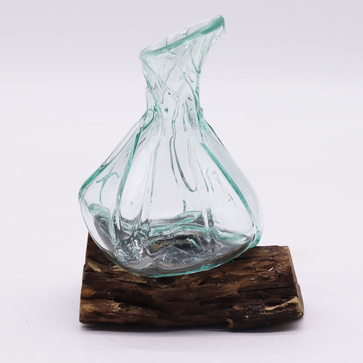 Molten Glass Fancy Mini Decanter on Driftwood | Handmade in Bali | 24x15x10cm | New