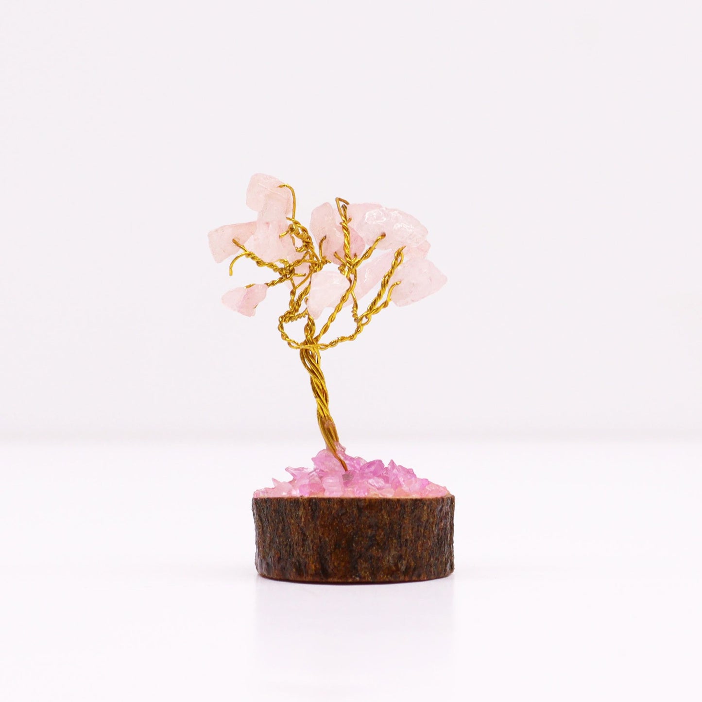 Mini Rose Quartz Gemstone Tree on Wood Base | 15 Stones | 4x3x6cm | New