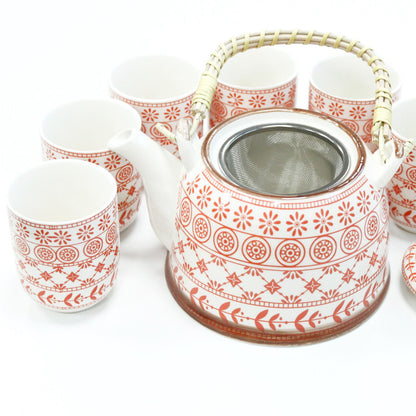 Amber Ceramic Herbal Teapot Set of 6 | Artisan Style | Perfect Tea Lover Gift Set