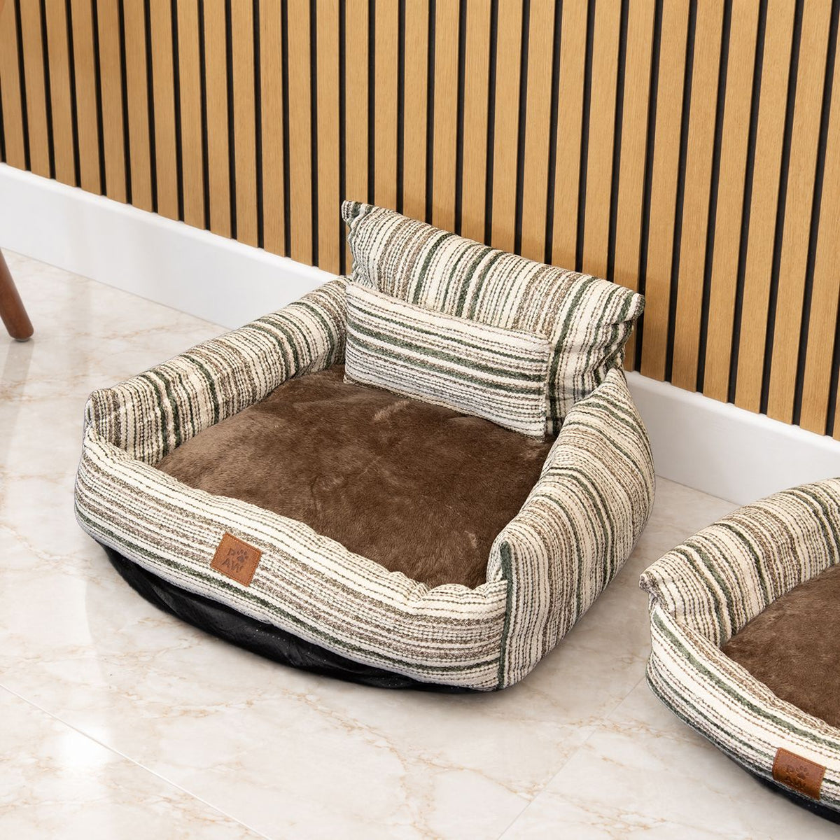 Medium Dog Sofa Bed in Brown Stripe | Dog Lover Gift | Reversible Cushion