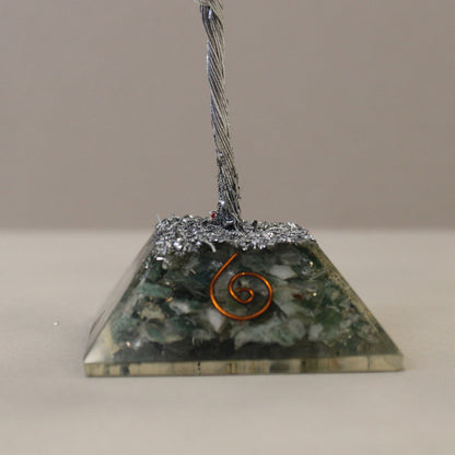 Moss Agate Gemstone Tree with Orgonite Base | 80 Stones | 7x7x15cm | New