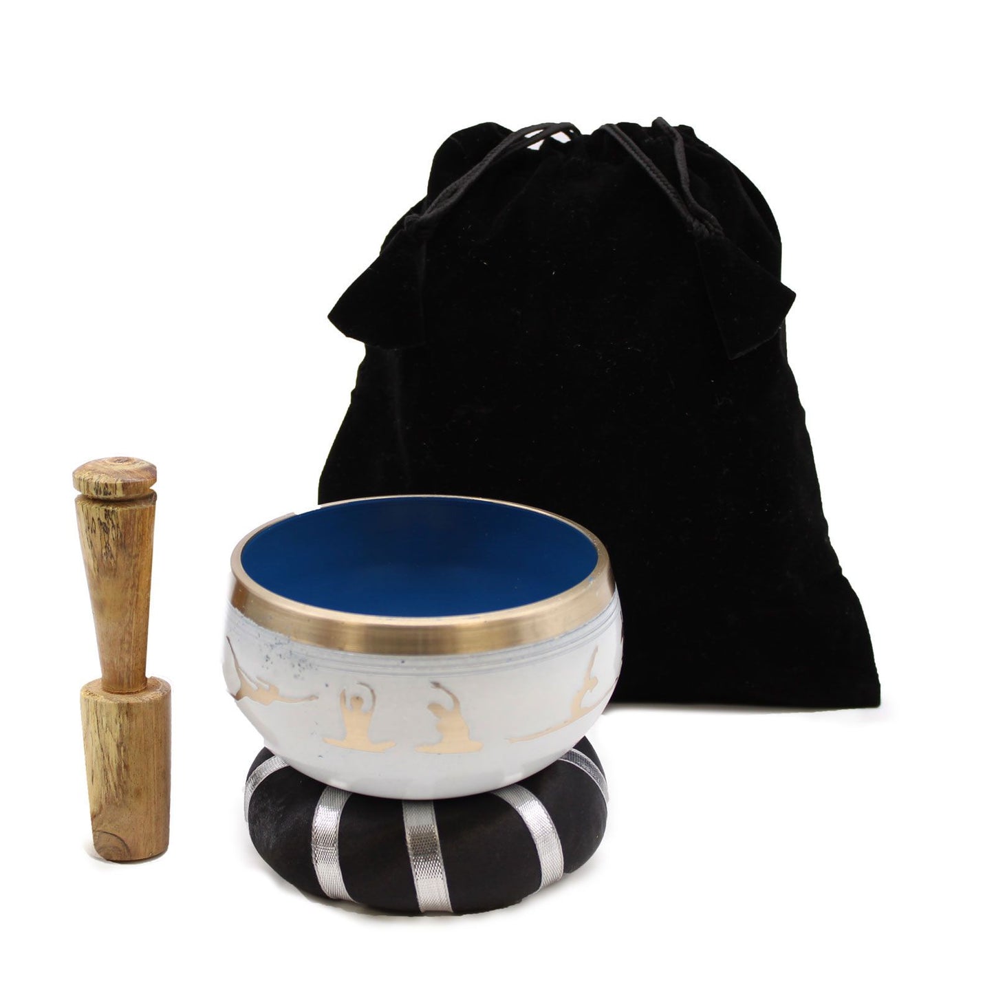 Yoga Moves Singing Bowl Set | White and Blue | F5 Note | 10.7cm | Brass | New