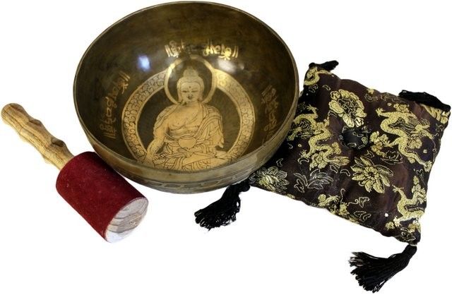 Golden Buddha Singing Bowl Set | Special Edition | A2 Note | 19cm | Brass | New
