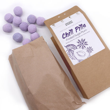 Chill Pills Bath Bomb Gift Pack | Frosted Sugar Plum | 350g | 30 Mini Bath Bombs | Handmade England | New