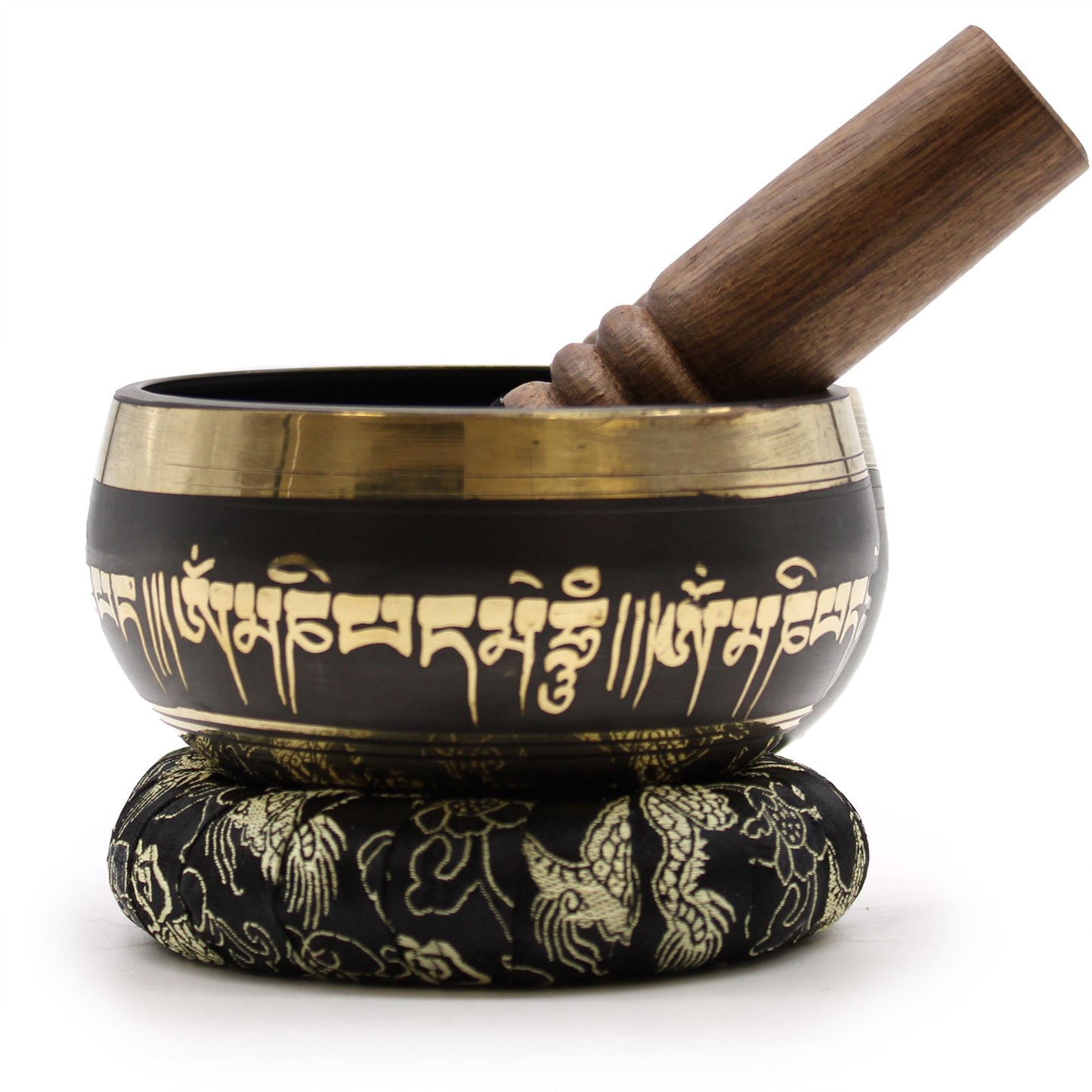Lotus Flower Singing Bowl Set | Engraved Brass | Mallet and Cushion | New