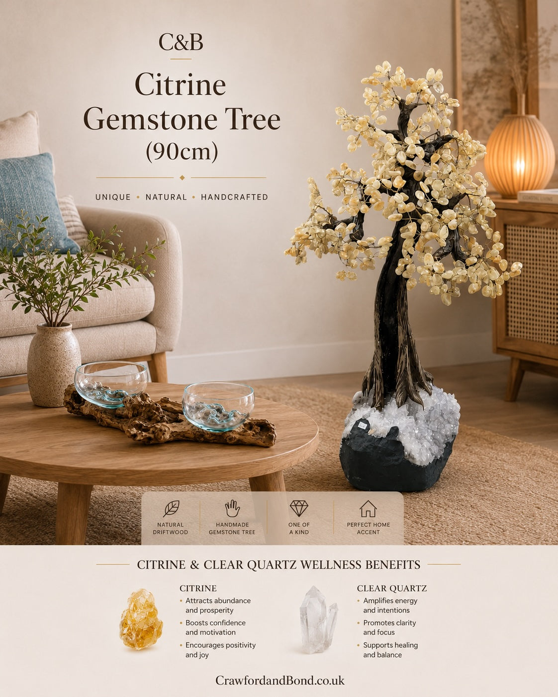 Large Citrine Crystal Tree 90cm | Natural Quartz Geode Base | 26kg | Brazilian Crystal Statement Piece