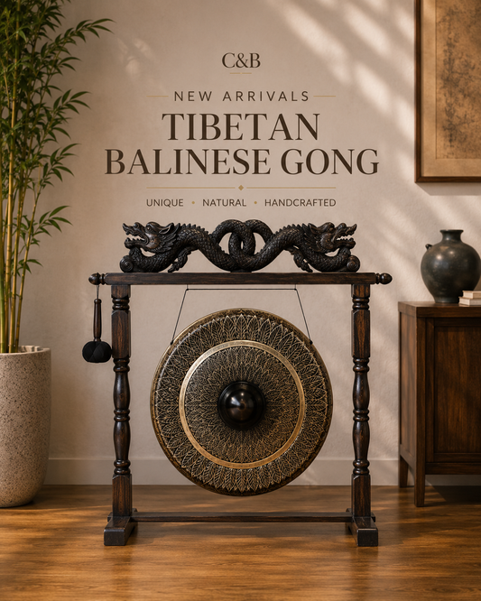 Balinese Healing Gong on Carved Stand | Large | 80cm | Black Pattern | Dragon Stand | New