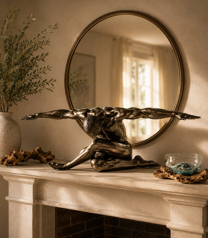 Male Nude Figure Sculpture | Arms Outstretched | Antique Bronze Finish | Polyresin | New