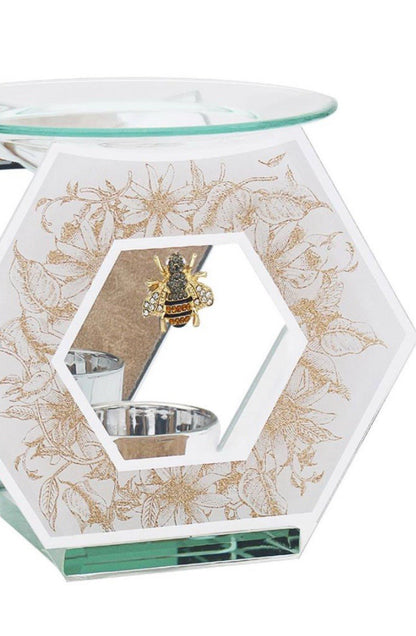 3D Metal Bee Wax Melt Burner & Tealight Holder 14cm | Gold Aroma Crystal | Beautiful Bee Gift