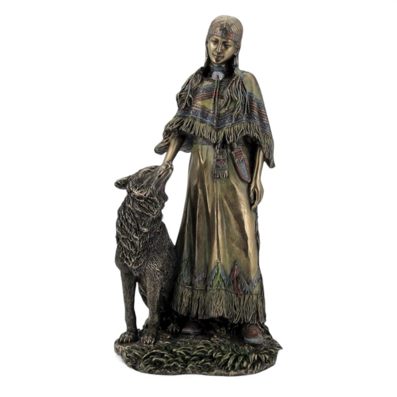 Nemesis Now Native American Woman with Wolf Bronze Resin Figurine 30cm | Historical Sculpture G1996F66