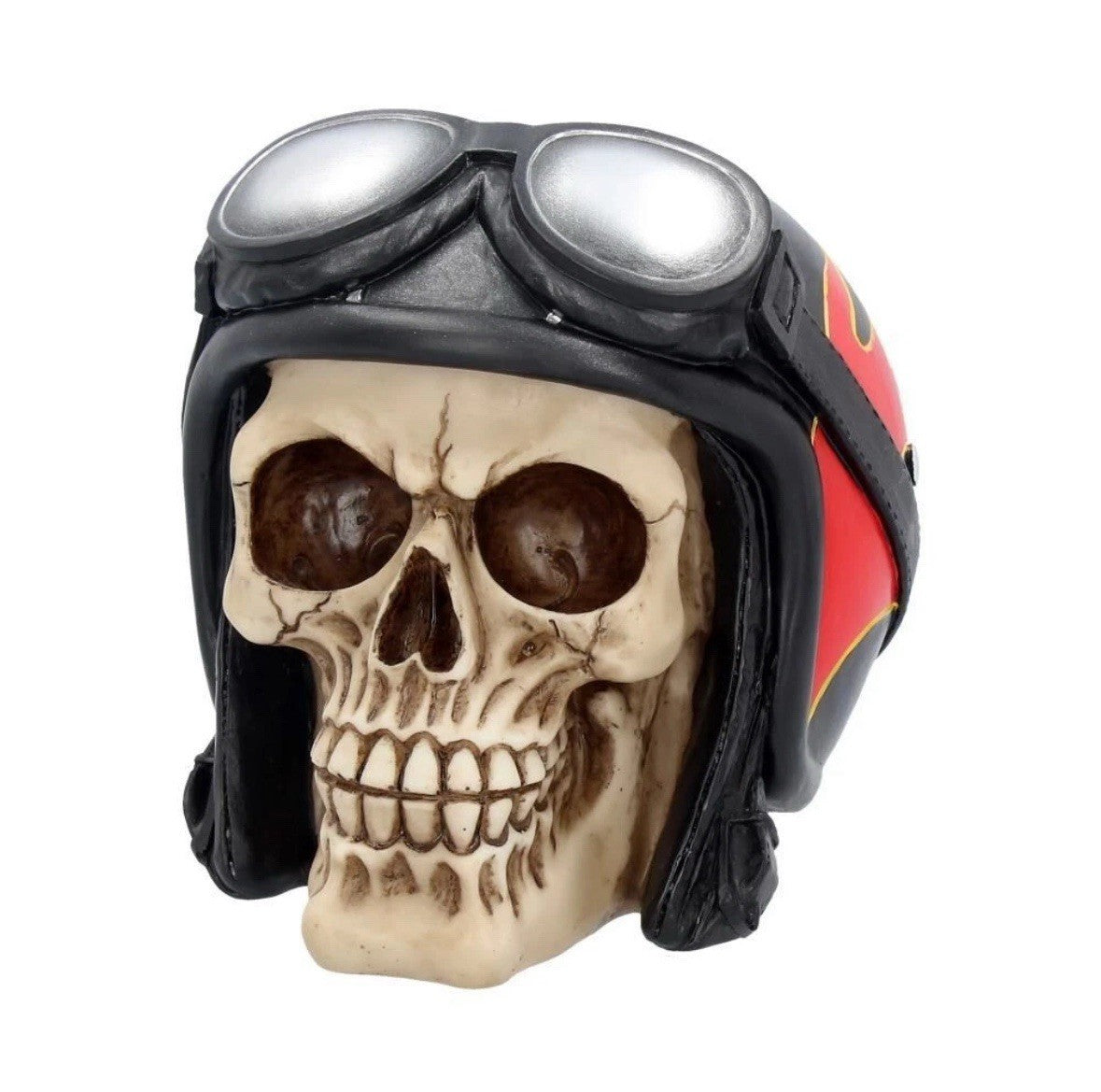 Nemesis Now Hell Fire Biker Skull Motorcycle Helmet Resin Ornament 15cm | Gothic Man Cave